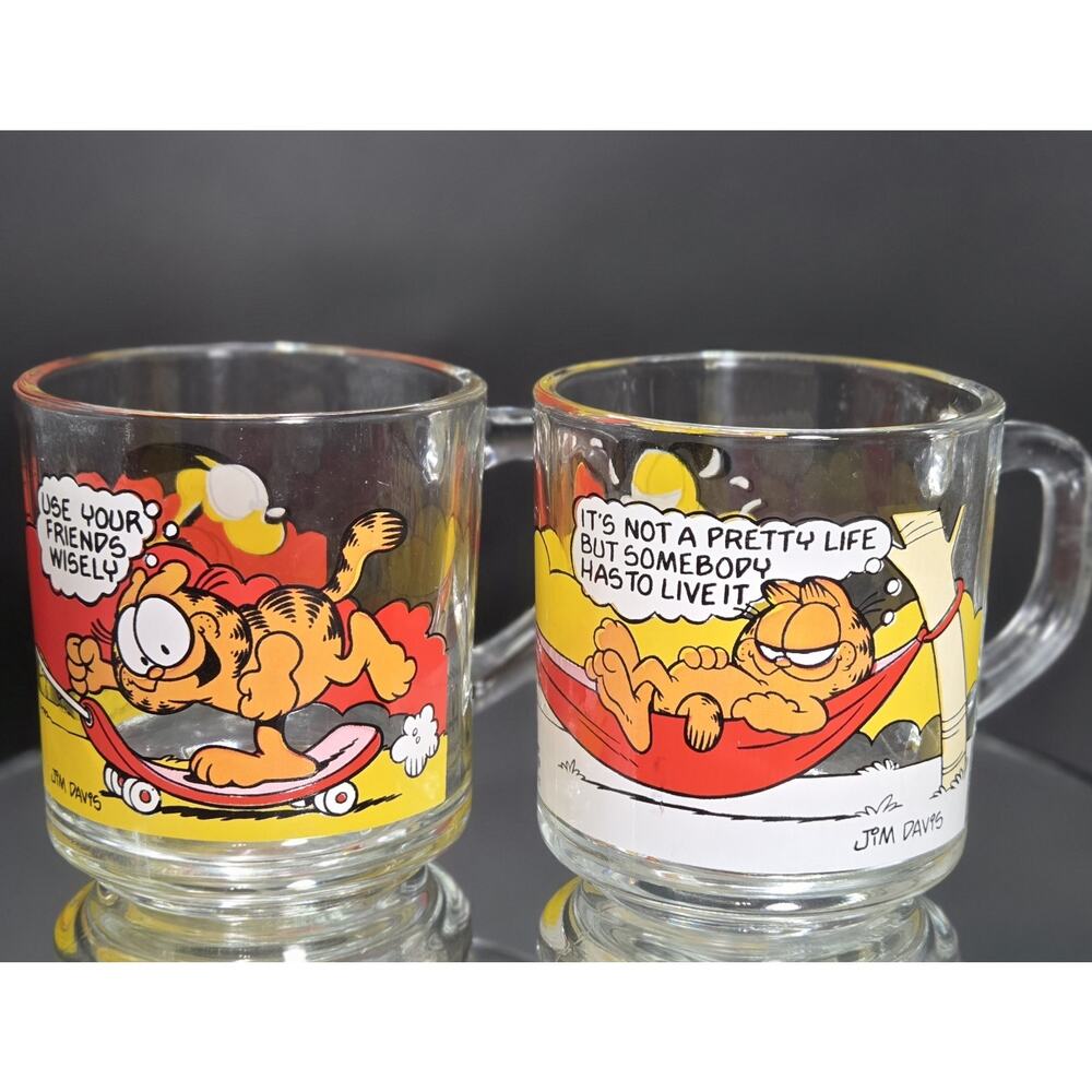 Vintage 1978 McDonalds Garfield Glass Cups Mugs Jim Davis Set of 2